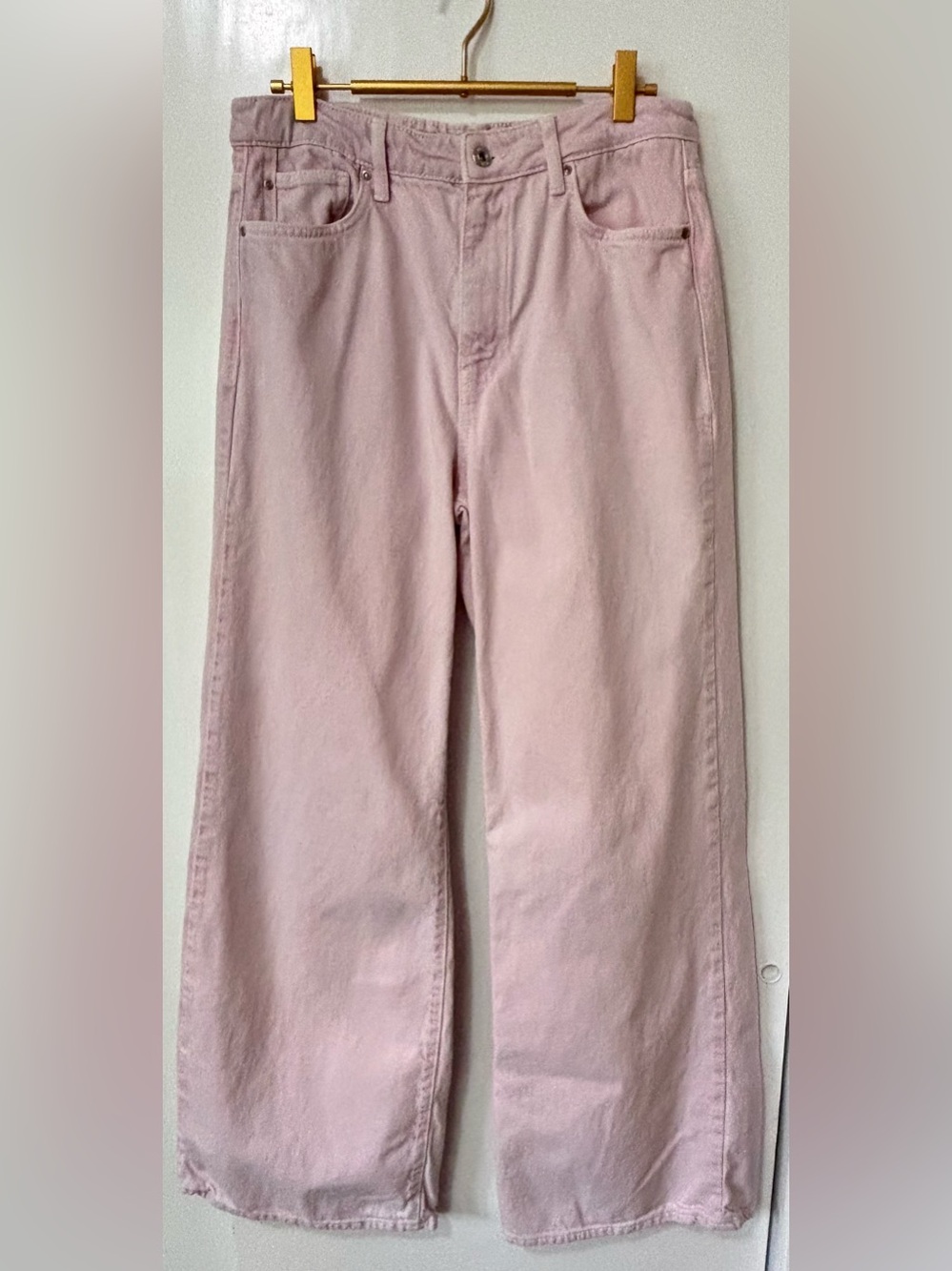 Zara| Pale Pink Wide-Leg Regular Rise Denim Jeans Sz 6 - Picture 2 of 6